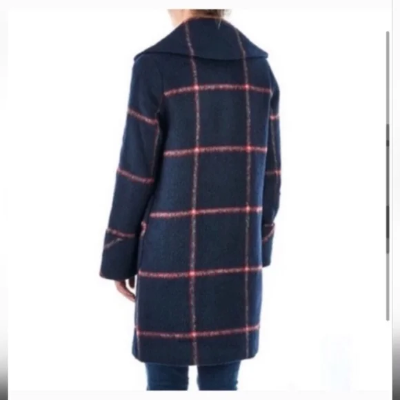 KENDALL & KYLIE PLAID NAVY WOOL COAT JACKET - Picture 3 of 11